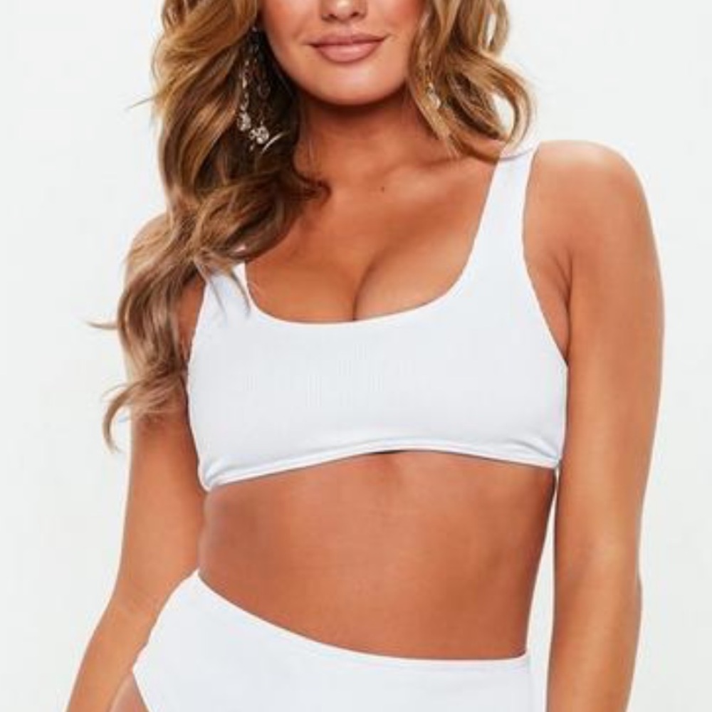 white rib scoop neck bikini top
